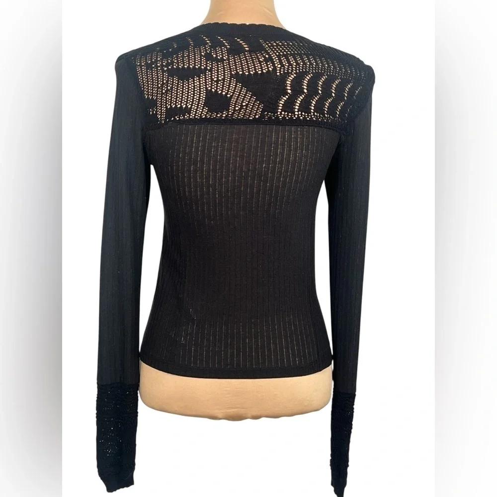 Free People Colette Scallop Neck Trim Knit Sweater Size XS